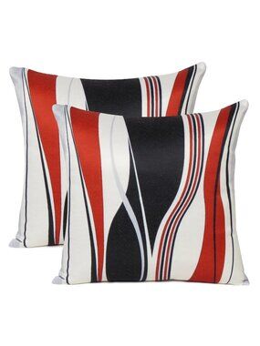 Oussum Throw Pillow Cover Cotton vector wave Printed Pillow Case Set of 2